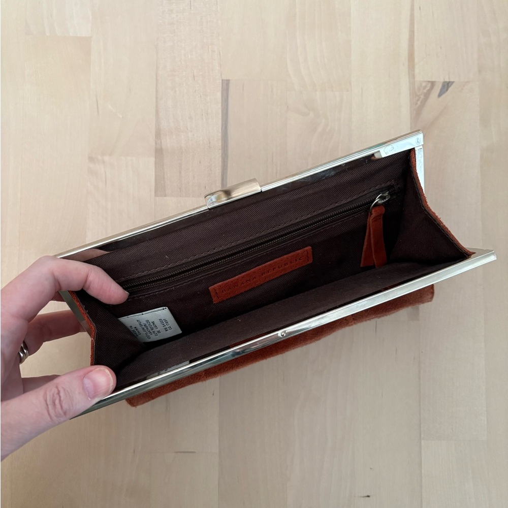 Banana Republic Rust Brown Suede Clutch with Silver Accent - Picture 11 of 12